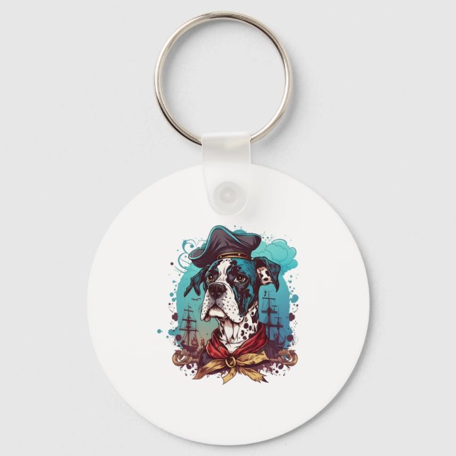 Great Dane Dog Pirate Key Ring (Front)