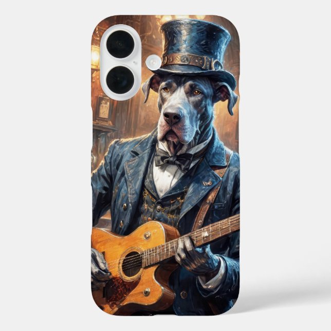 Great Dane dog playing rock guitar with top hat  Case-Mate iPhone Case (Back)