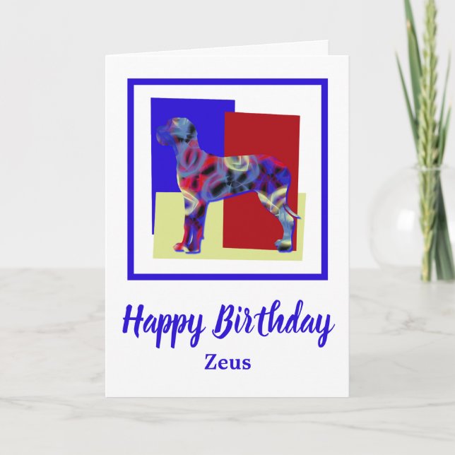 Great Dane Dog Red Blue Yellow Birthday Card (Front)