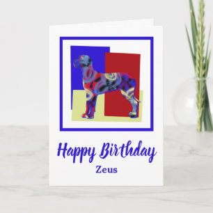Great Dane Dog Red Blue Yellow Birthday Card