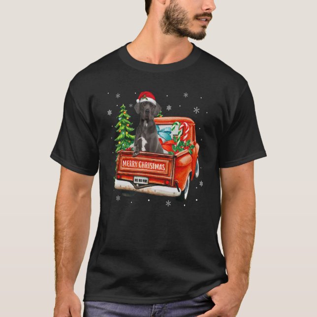 Great Dane Dog Ride Red Truck Christmas Dog  Pajam T-Shirt (Front)