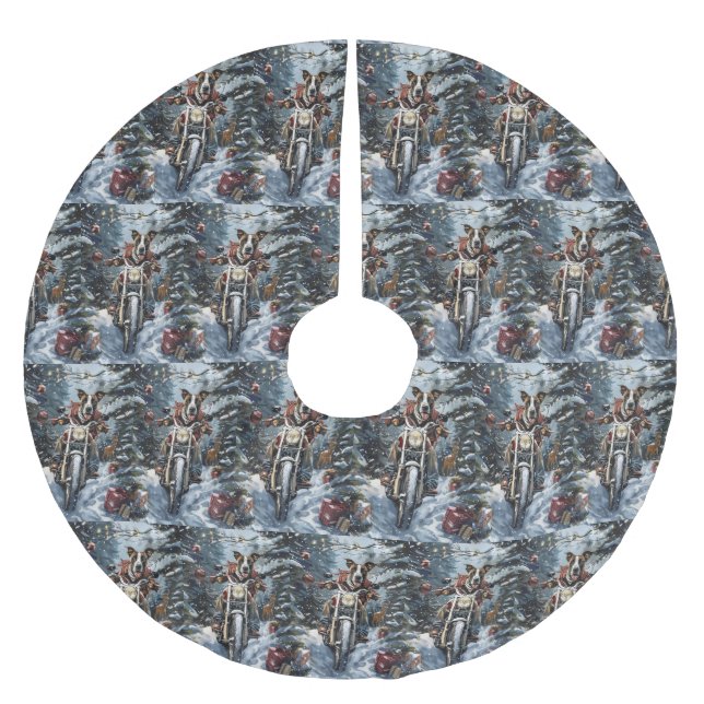 Great Dane Dog Riding Motorcycle Christmas Brushed Polyester Tree Skirt (Front)