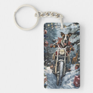 Great Dane Dog Riding Motorcycle Christmas Key Ring