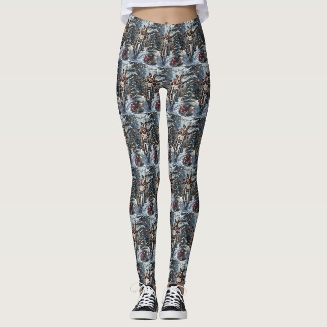 Great Dane Dog Riding Motorcycle Christmas Leggings (Front)