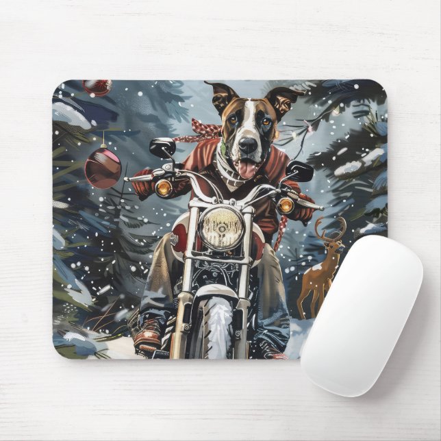 Great Dane Dog Riding Motorcycle Christmas Mouse Mat (With Mouse)