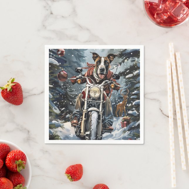 Great Dane Dog Riding Motorcycle Christmas Napkin (Insitu)