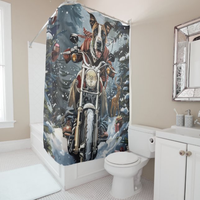 Great Dane Dog Riding Motorcycle Christmas Shower Curtain (In Situ)