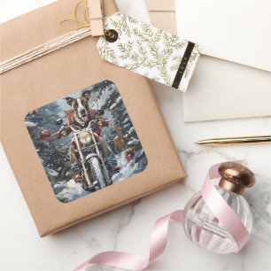 Great Dane Dog Riding Motorcycle Christmas Square Sticker