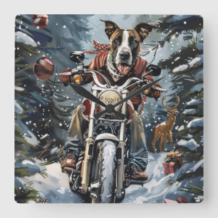 Great Dane Dog Riding Motorcycle Christmas Square Wall Clock