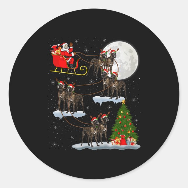 Great Dane Dog Santa Sleigh Flying Funny Magical C Classic Round Sticker (Front)