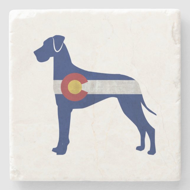Great Dane Dog Silhouette Colorado Flag Stone Coaster (Front)