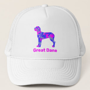 Great Dane Dog Silhouette Hot Pink & Blue Trucker Hat