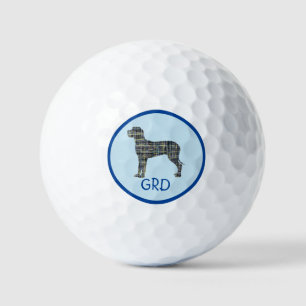 Great Dane Dog Silhouette Monogram Grid Blue Golf Balls