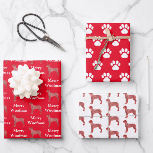 Great Dane Dog Silhouette Red Merry Woofmas Wrapping Paper Sheet