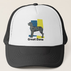 Great Dane Dog Silhouette Tricolour Grid Trucker Hat