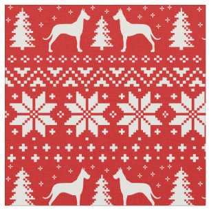 Great Dane Dog Silhouettes Christmas Holiday Fabric
