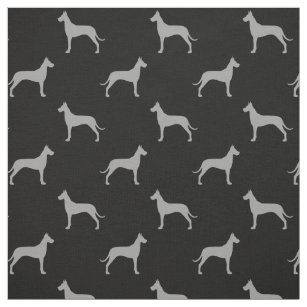 Great Dane Dog Silhouettes Pattern Black and Grey Fabric