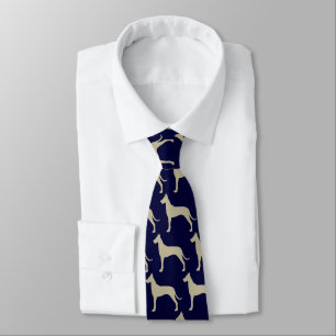 Great Dane Dog Silhouettes Pattern Blue and Tan Tie