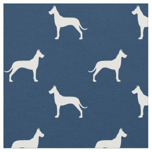 Great Dane Dog Silhouettes Pattern Blue and White Fabric
