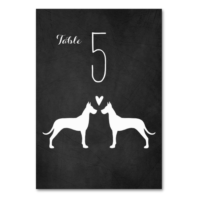 Great Dane Dog Silhouettes Wedding Reception Table Number (Front)