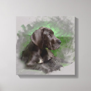 Great Dane Dog Sitting Watercolor Art Portrait Canvas Print