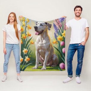 Great Dane Dog Spring Flowers Painting Fleece Blanket