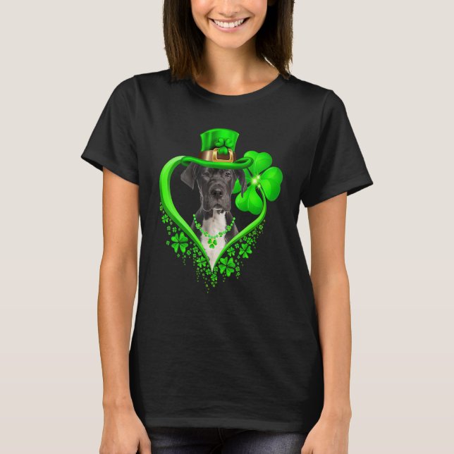 Great Dane Dog St Patricks Day Lover Irish Shamroc T-Shirt (Front)
