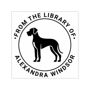 Great Dane Dog Standing Silh Library Book Name Self-inking Stamp