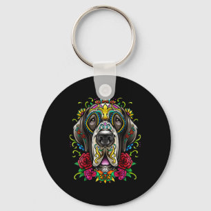 Great Dane Dog Tattoo Day Of The Dead Floral Mexic Key Ring