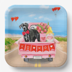 Great Dane Dog Valentine's Day Truck Paper Plate