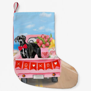 Great Dane Dog Valentine's Day Truck Small Christmas Stocking
