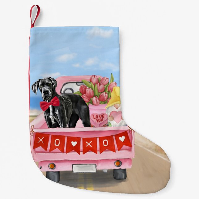 Great Dane Dog Valentine's Day Truck Small Christmas Stocking (Front)