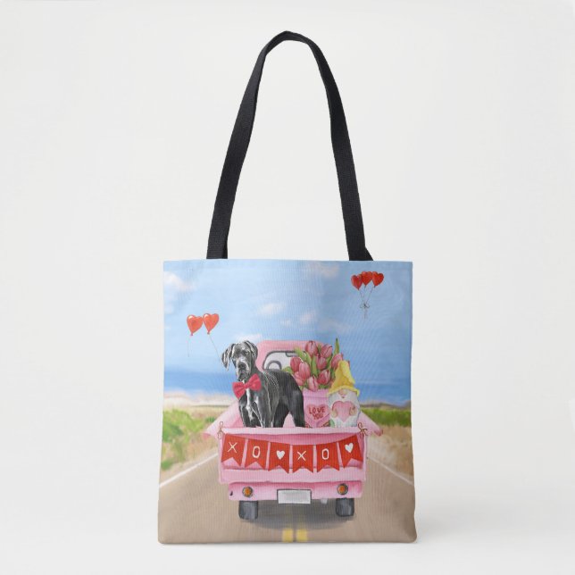 Great Dane Dog Valentine's Day Truck Tote Bag (Front)