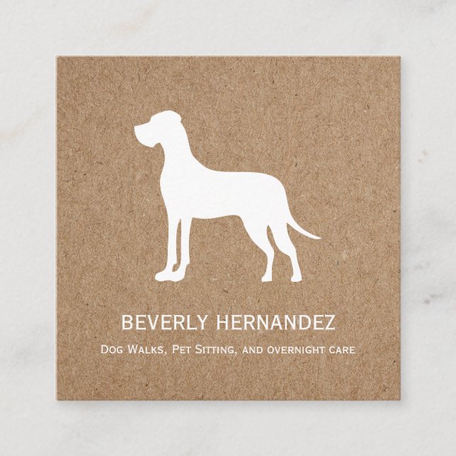 Great Dane Dog Walker Trainer Puppy sitting KRAFT Square Business Card (Front)