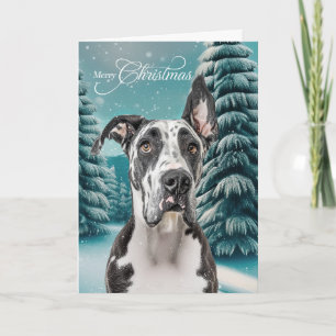 Great Dane Dog Winter Teal Forest Christmas Holiday Card