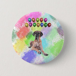 Great Dane Dog Wishing Happy New Year 6 Cm Round Badge