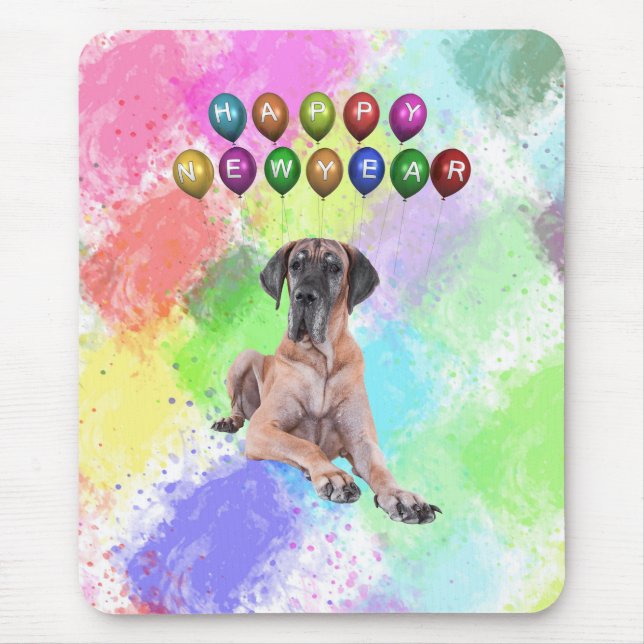 Great Dane Dog Wishing Happy New Year Mouse Mat (Front)