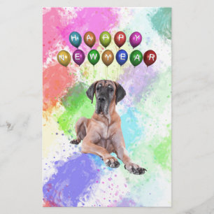 Great Dane Dog Wishing Happy New Year Stationery