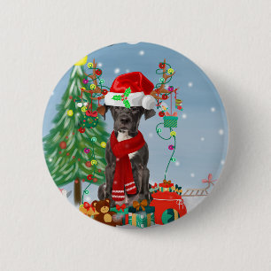 Great Dane dog with Christmas gifts   6 Cm Round Badge