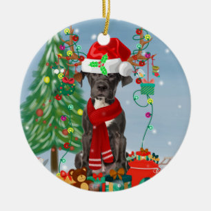 Great Dane dog with Christmas gifts   Ceramic Tree Decoration