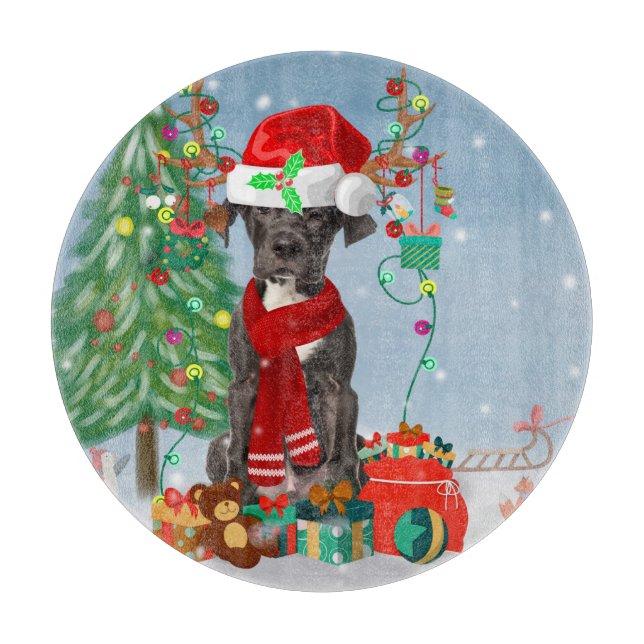 Great Dane dog with Christmas gifts   Cutting Board (Front)