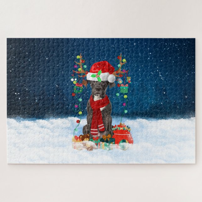 Great Dane dog with Christmas gifts Jigsaw Puzzle (Horizontal)