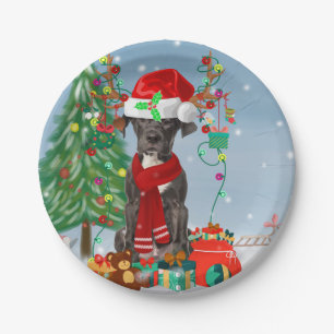 Great Dane dog with Christmas gifts   Paper Plate