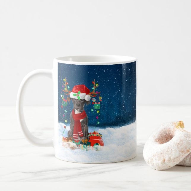 Great Dane dog with Christmas gifts Throw Coffee Mug (With Donut)