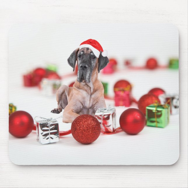 Great Dane Dog with Christmas Ornaments Gifts Mouse Mat (Front)