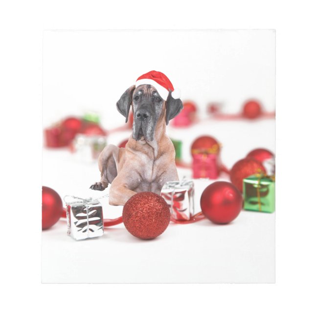 Great Dane Dog with Christmas Ornaments Gifts Notepad (Front)