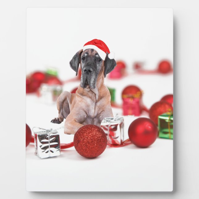 Great Dane Dog with Christmas Ornaments Gifts Plaque (Front)