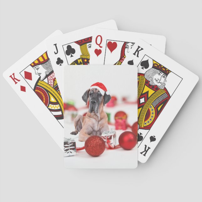 Great Dane Dog with Christmas Ornaments Gifts Playing Cards (Back)