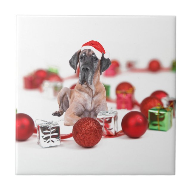Great Dane Dog with Christmas Ornaments Gifts Tile (Front)