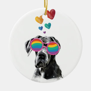 Great Dane Dog with Hearts Valentine's Day Ceramic Tree Decoration